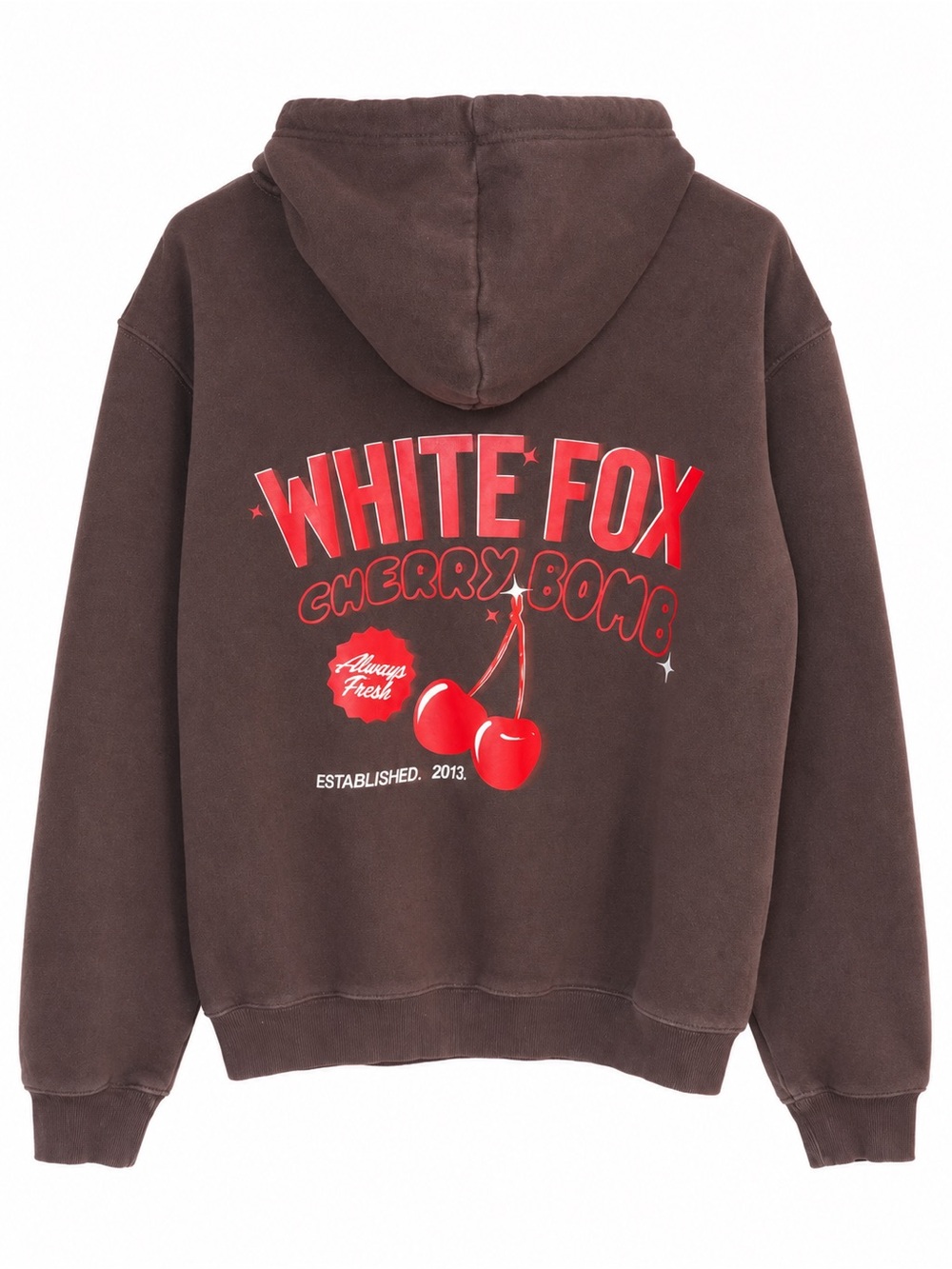 White Fox Boutique Brown Hoodie with Red Cherry Graphic